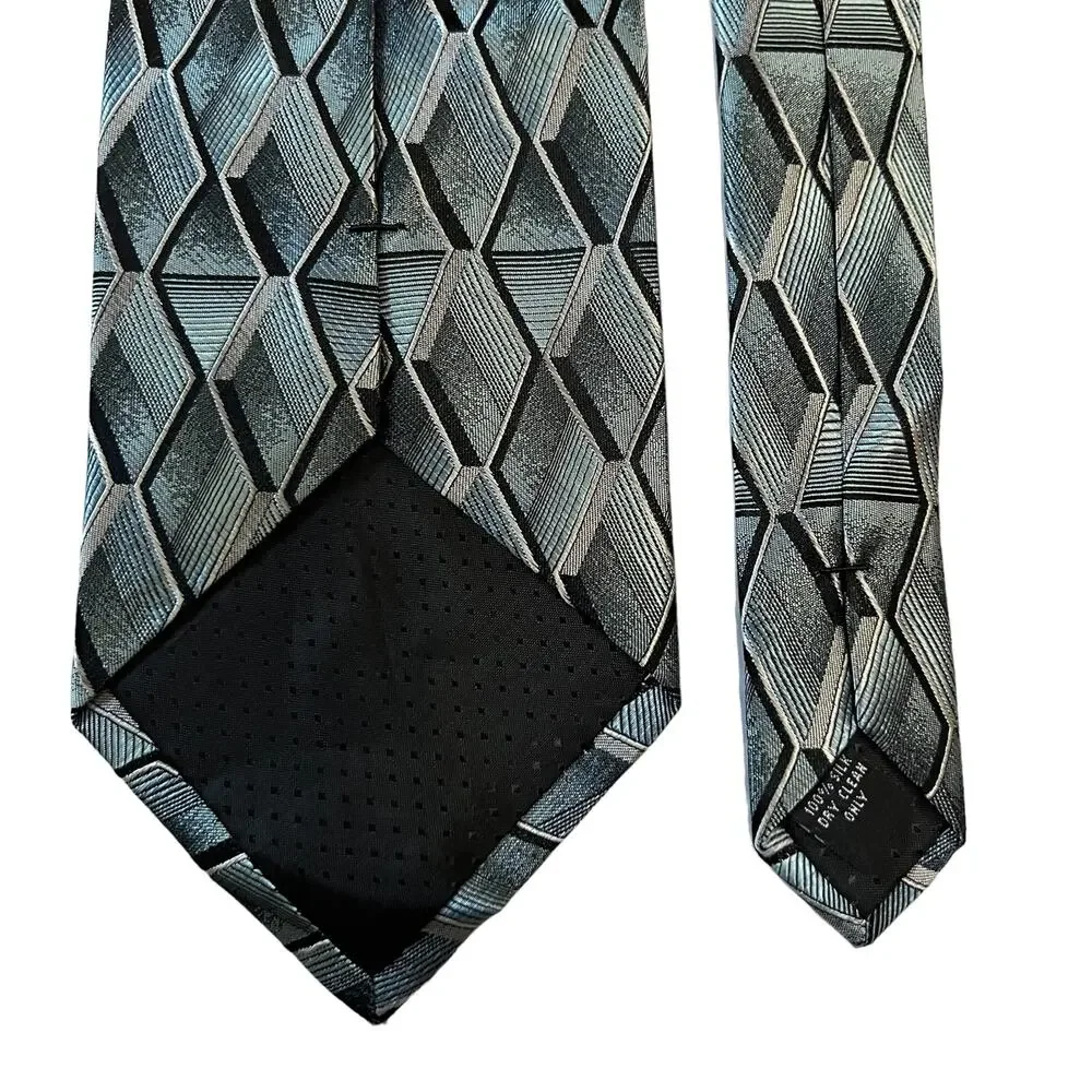 Pierre Cardin Silk Tie 3D Geometric Cubist Pattern Grey Black Blue Designer
